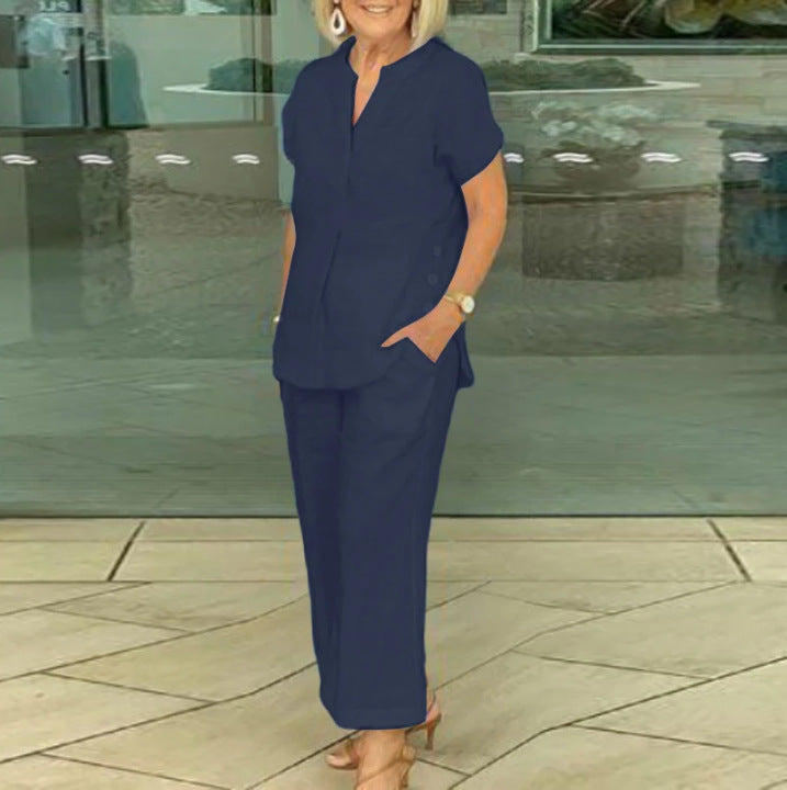 Short-sleeve Top And Pants Casual Two-piece Set