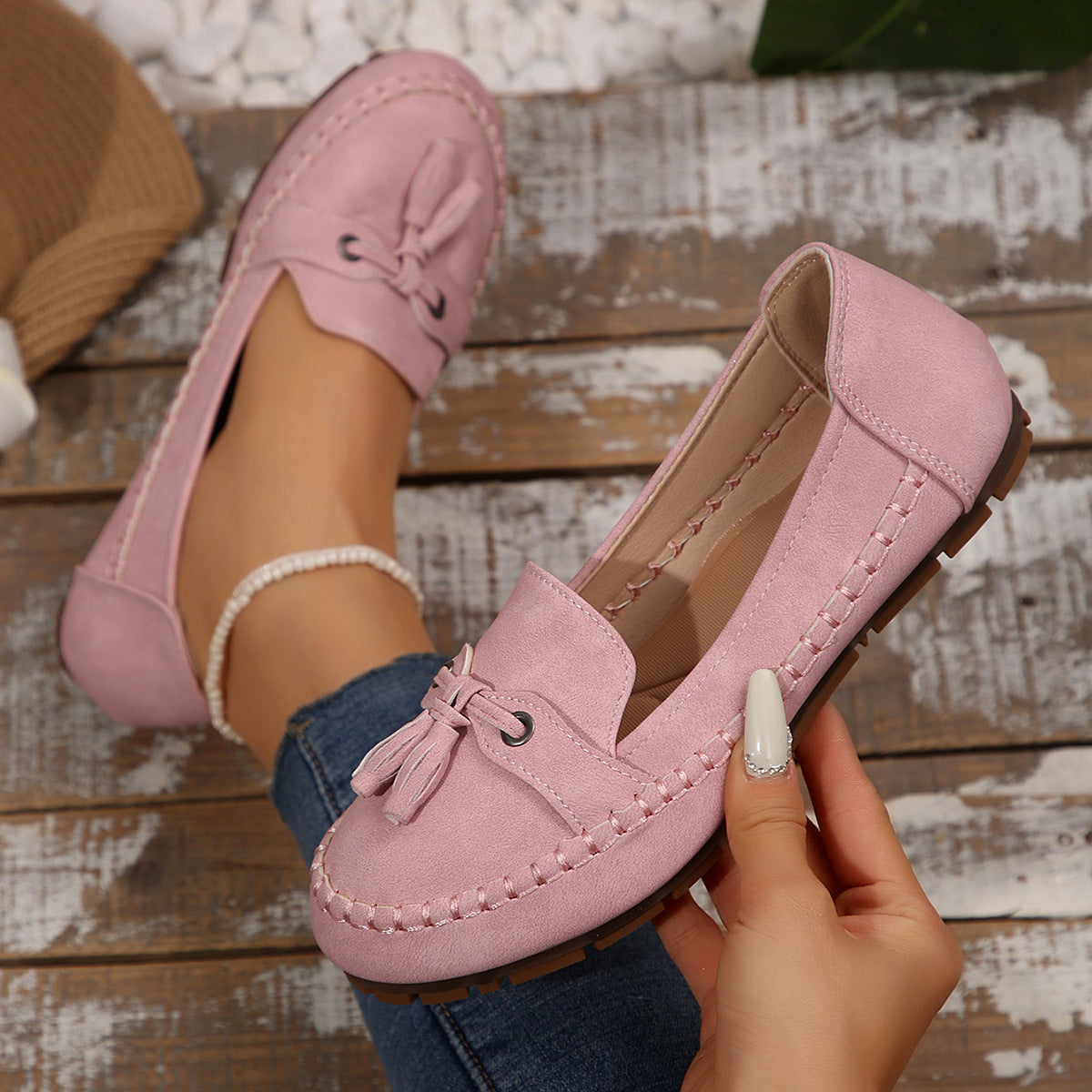 Women's Round Head Loafers Fashion Non-slip Soft Comfortable Flats Shoes