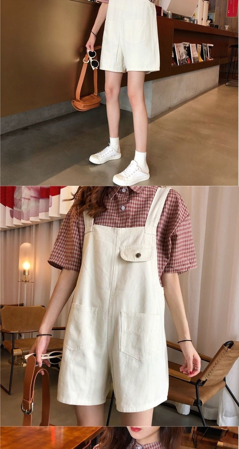 Youthful And Chic American-Style Burger Embroidery Denim Suspender Pants
