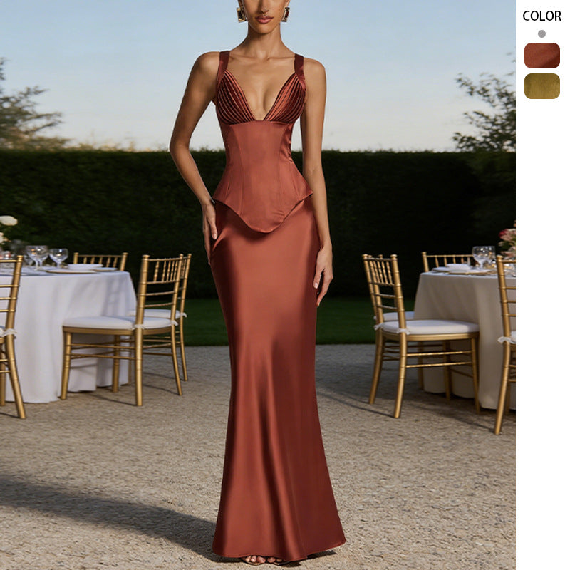 Fashionable Sheath Long Satin Skirt Set