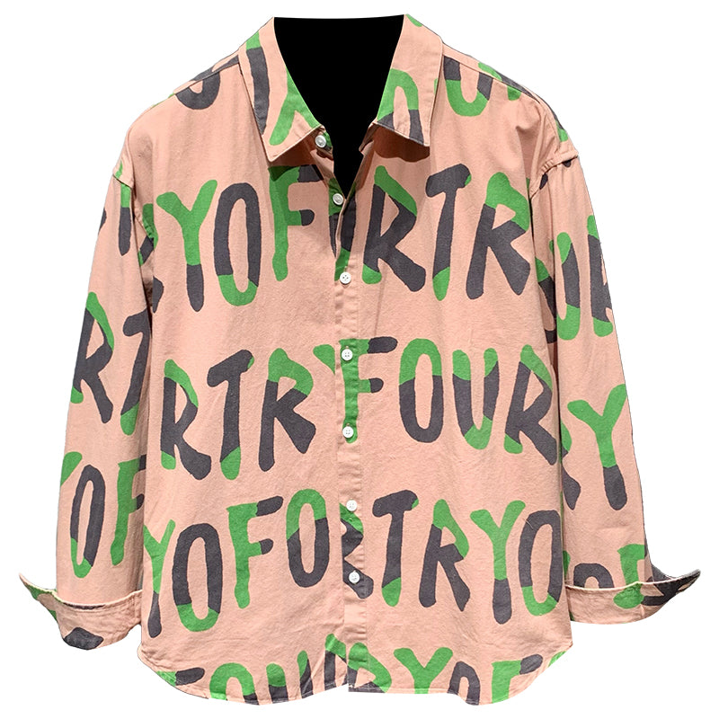 Men's Casual Letter Print Cotton Long-sleeved Shirt